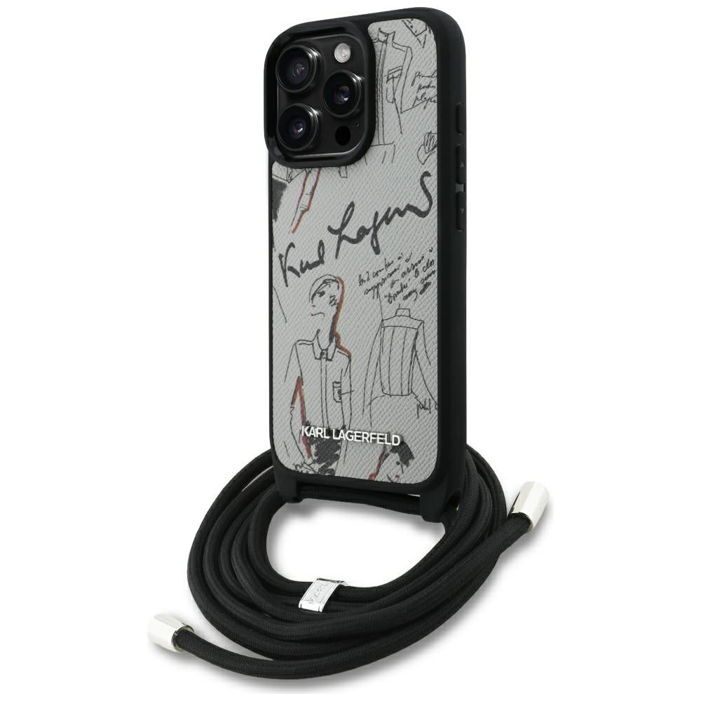 MagSafe-kotelo Apple iPhone 16 Prolle, Karl Lagerfeld, Saffiano Crossbody, Harmaa
