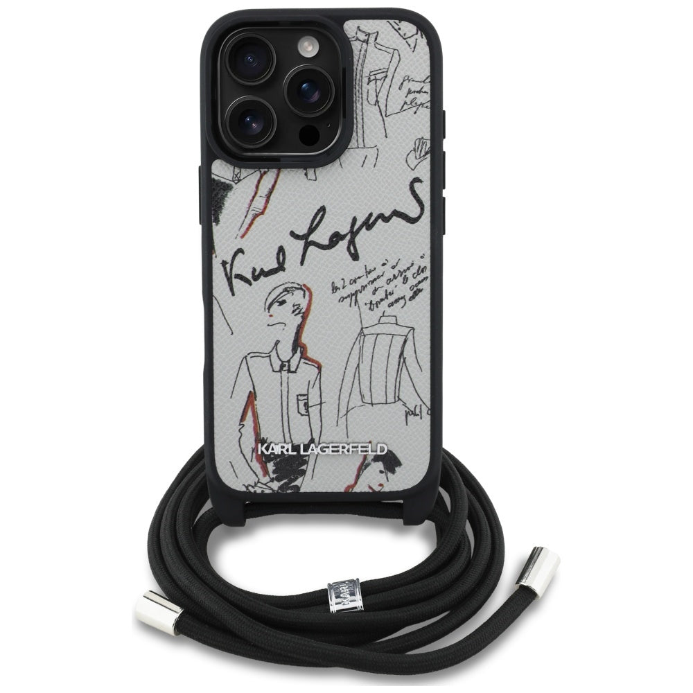 MagSafe-kotelo Apple iPhone 16 Prolle, Karl Lagerfeld, Saffiano Crossbody, Harmaa