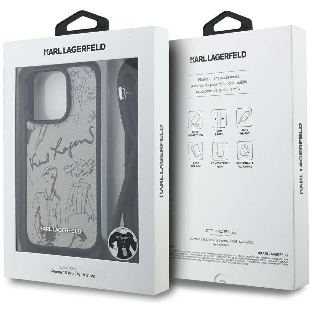 MagSafe-kotelo Apple iPhone 16 Prolle, Karl Lagerfeld, Saffiano Crossbody, Harmaa