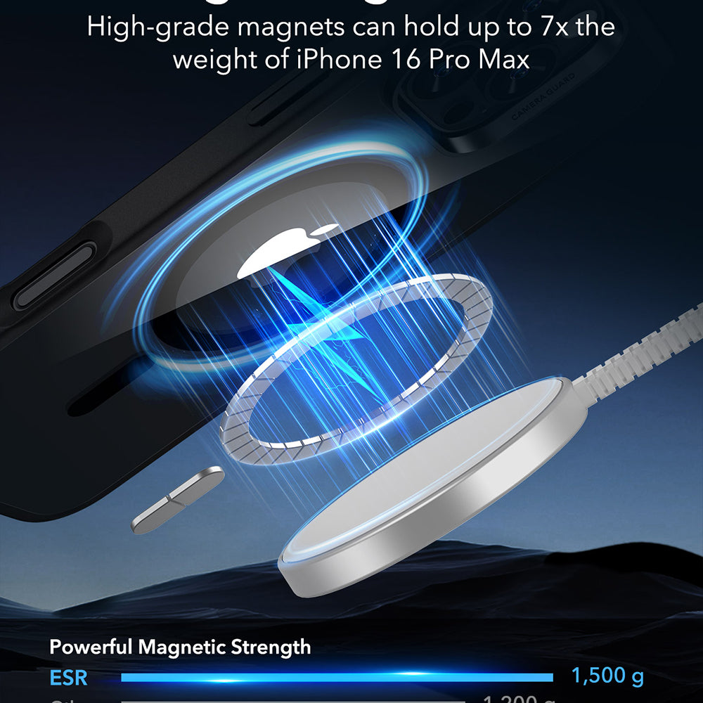 MagSafe-kotelo Apple iPhone 16 Pro Maxille, ESR, Classic Hybrid, Läpinäkyvä Musta