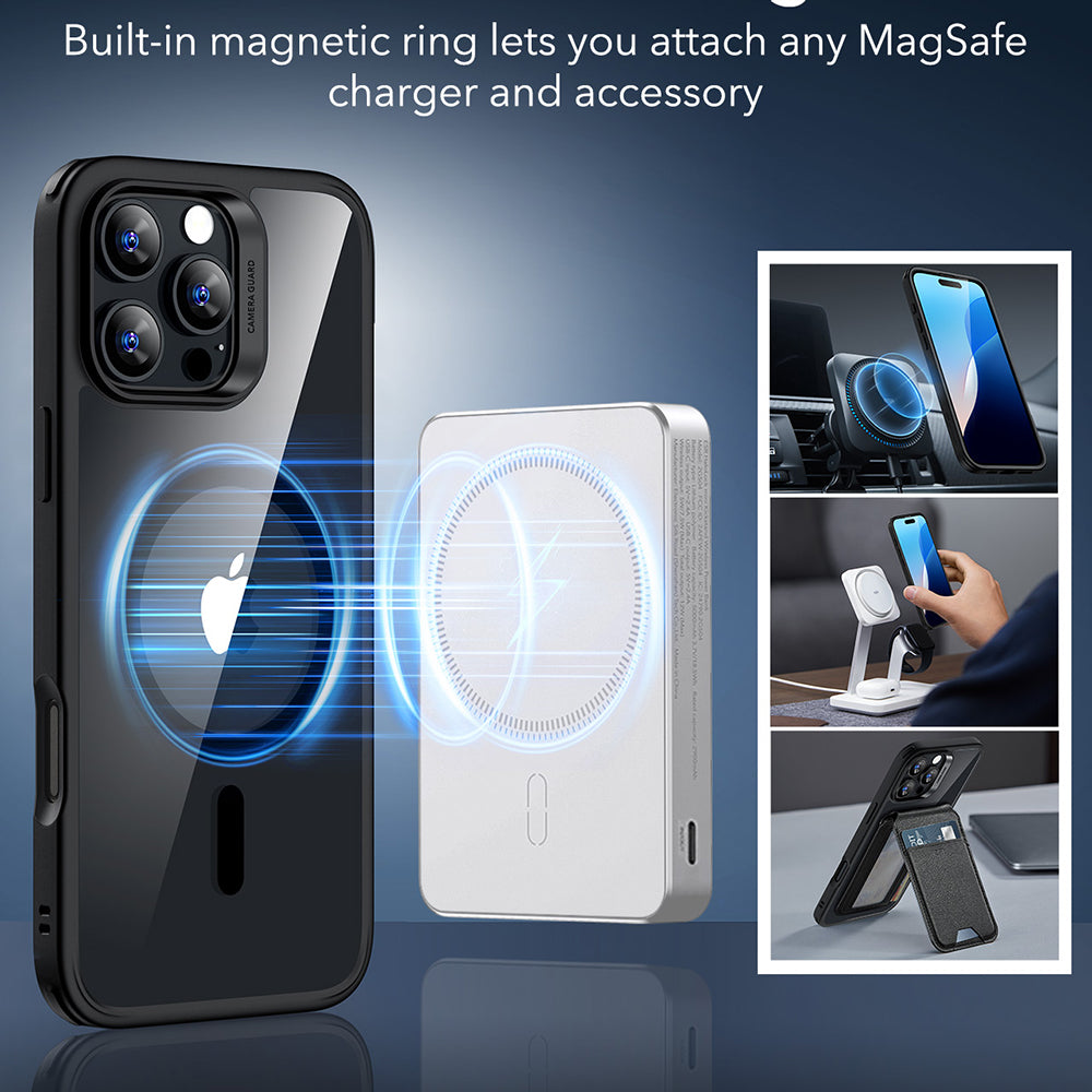 MagSafe-kotelo Apple iPhone 16 Pro Maxille, ESR, Classic Hybrid, Läpinäkyvä Musta