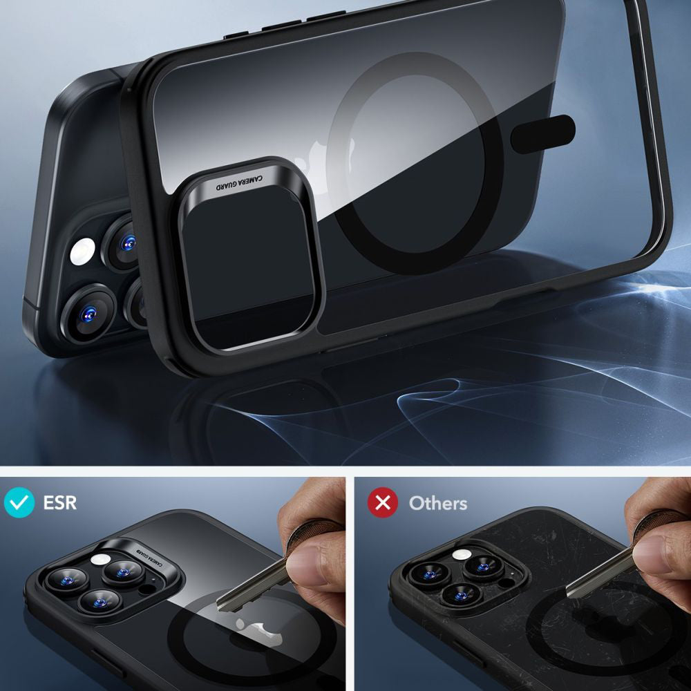 MagSafe-kotelo Apple iPhone 16 Pro Max:lle, ESR, Classic Hybrid näytönsuojalla, läpinäkyvä musta