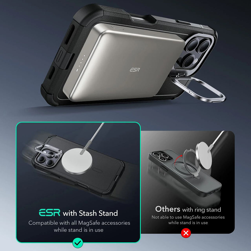 MagSafe-kotelo Apple iPhone 16 Pro Maxille, ESR, Cyber Armor Kickstand, Harmaa