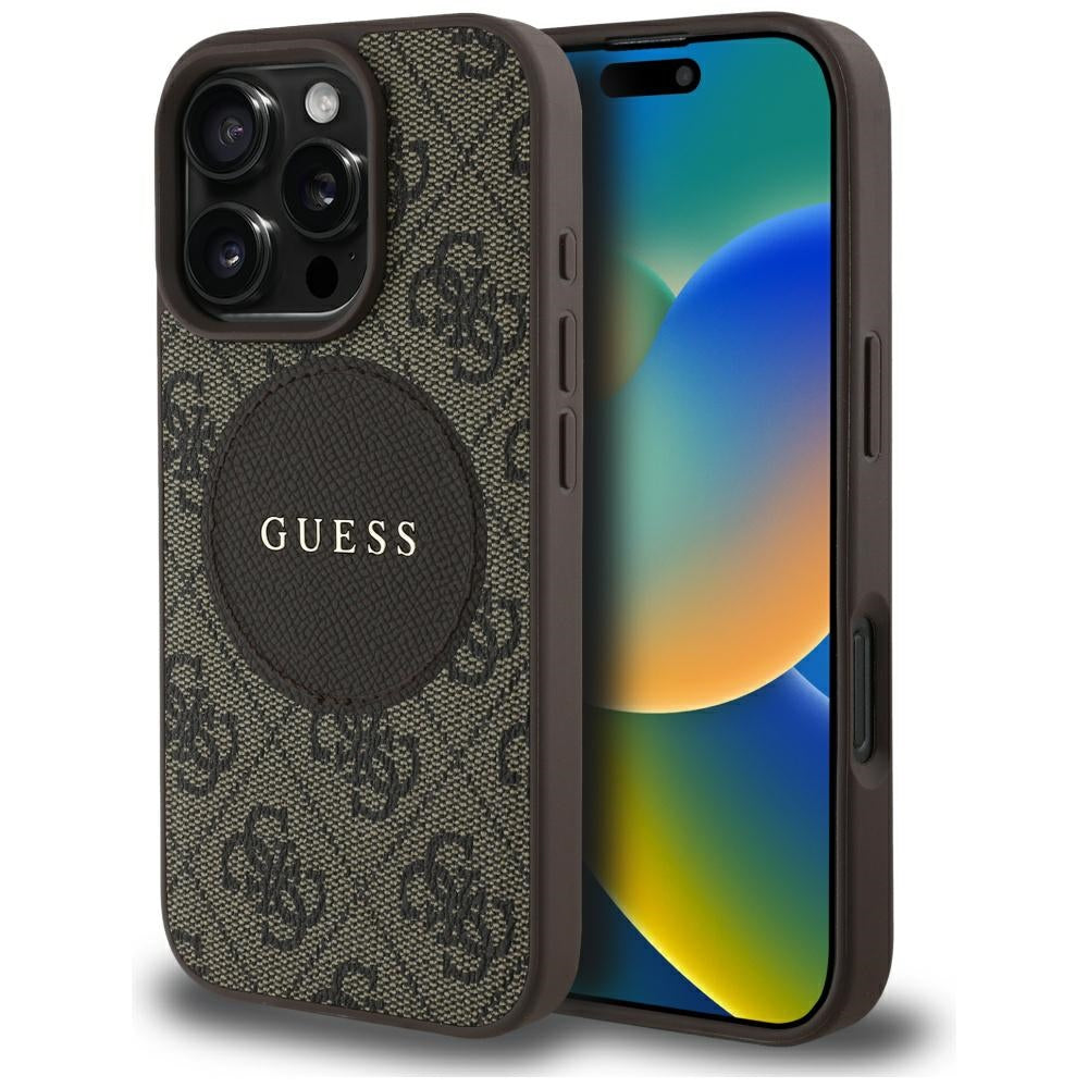 MagSafe-kotelo Apple iPhone 16 Pro Maxille, Guess, 4G Circle Classic Logo, Ruskea