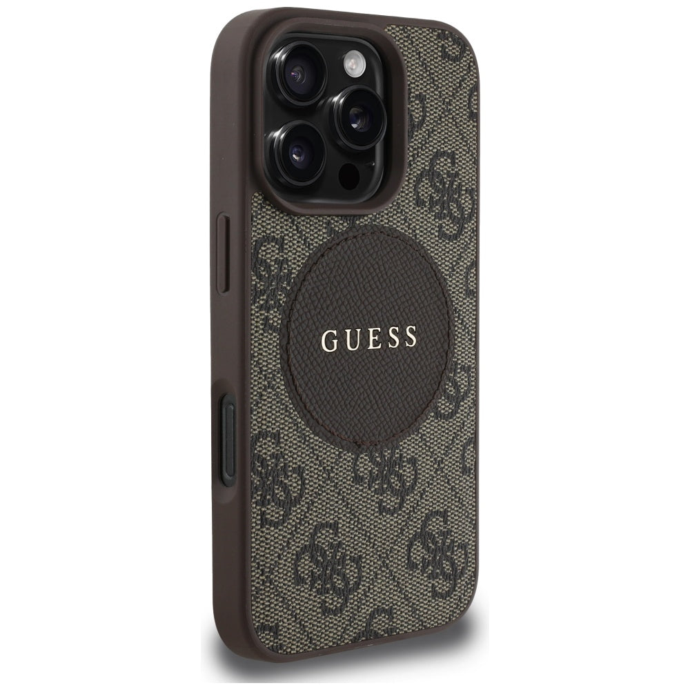 MagSafe-kotelo Apple iPhone 16 Pro Maxille, Guess, 4G Circle Classic Logo, Ruskea