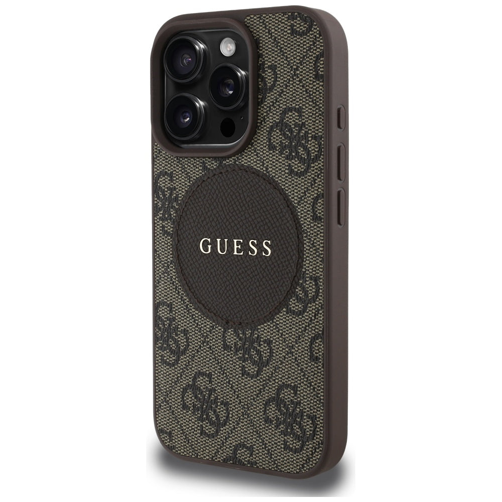 MagSafe-kotelo Apple iPhone 16 Pro Maxille, Guess, 4G Circle Classic Logo, Ruskea