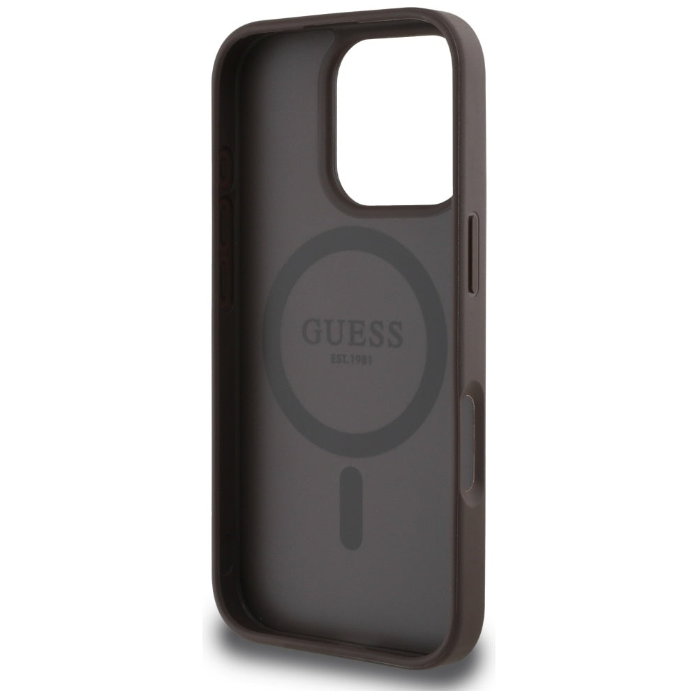 MagSafe-kotelo Apple iPhone 16 Pro Maxille, Guess, 4G Circle Classic Logo, Ruskea