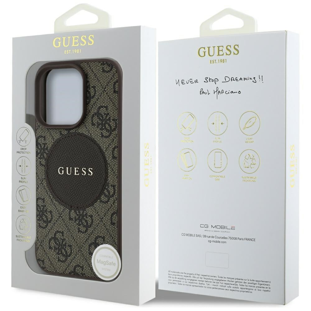 MagSafe-kotelo Apple iPhone 16 Pro Maxille, Guess, 4G Circle Classic Logo, Ruskea