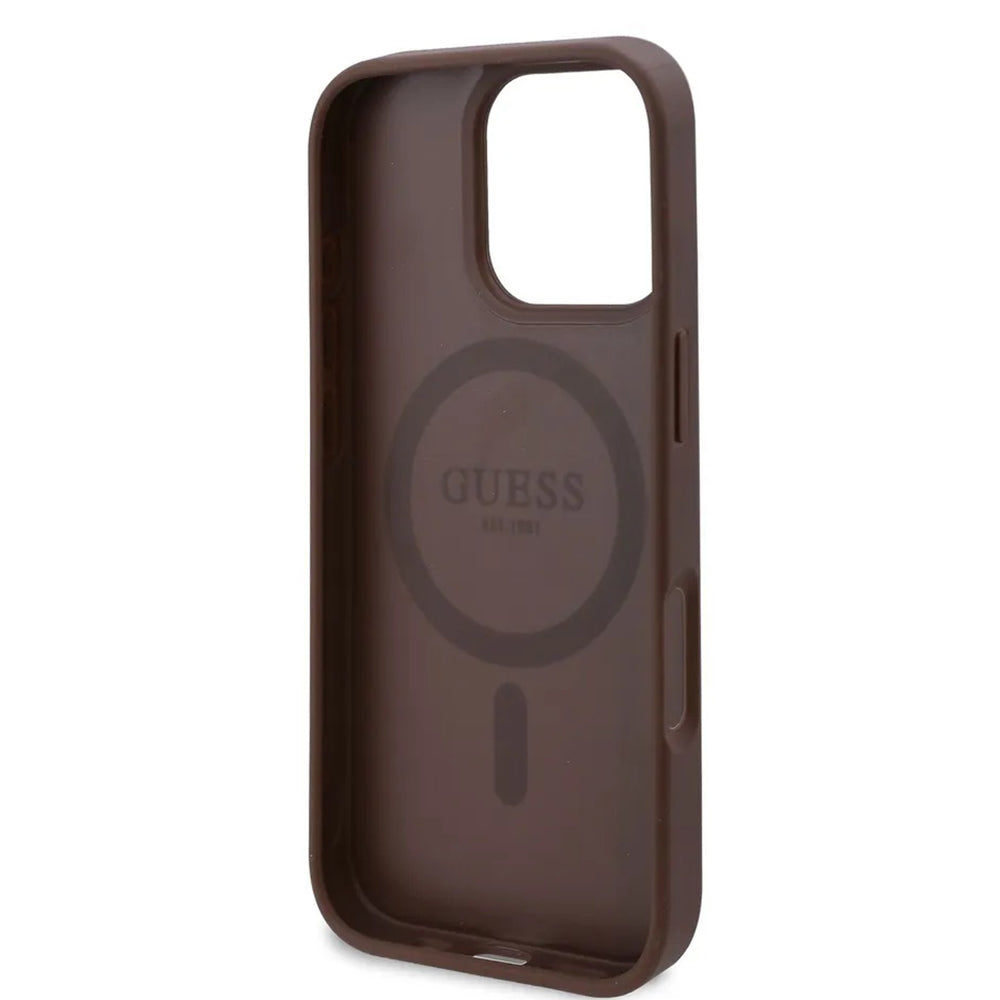 MagSafe-kotelo Apple iPhone 16 Pro Maxille, Guess, 4G Flowers Print, Ruskea