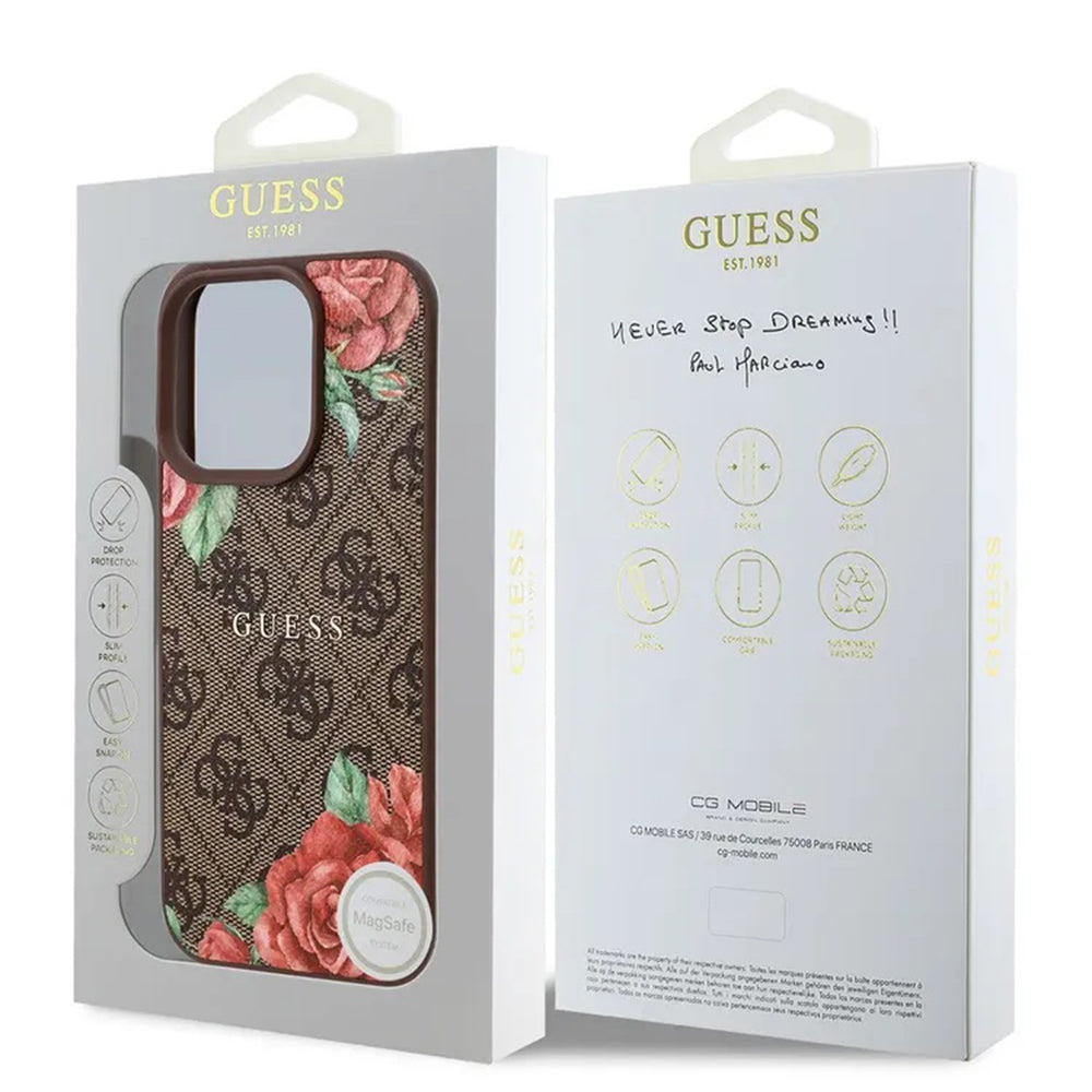 MagSafe-kotelo Apple iPhone 16 Pro Maxille, Guess, 4G Flowers Print, Ruskea