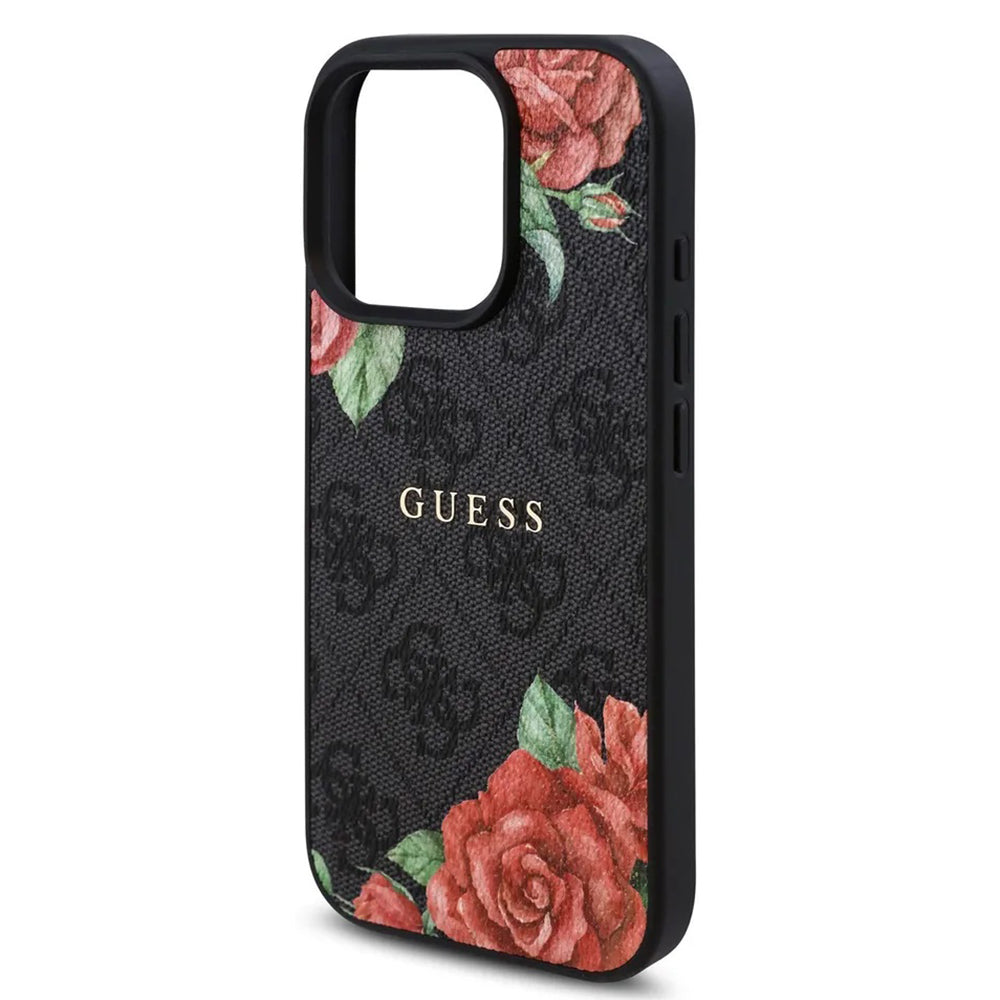MagSafe-kotelo Apple iPhone 16 Pro Maxille, Guess, 4G Flowers Print, Musta