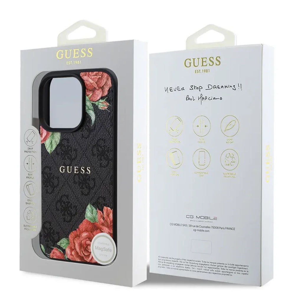 MagSafe-kotelo Apple iPhone 16 Pro Maxille, Guess, 4G Flowers Print, Musta