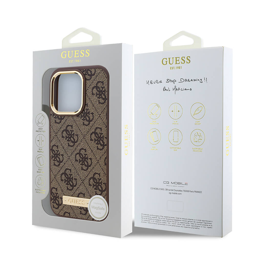 MagSafe-kotelo Apple iPhone 16 Pro Maxille, Guess, 4G Logo Plate, Pinkki