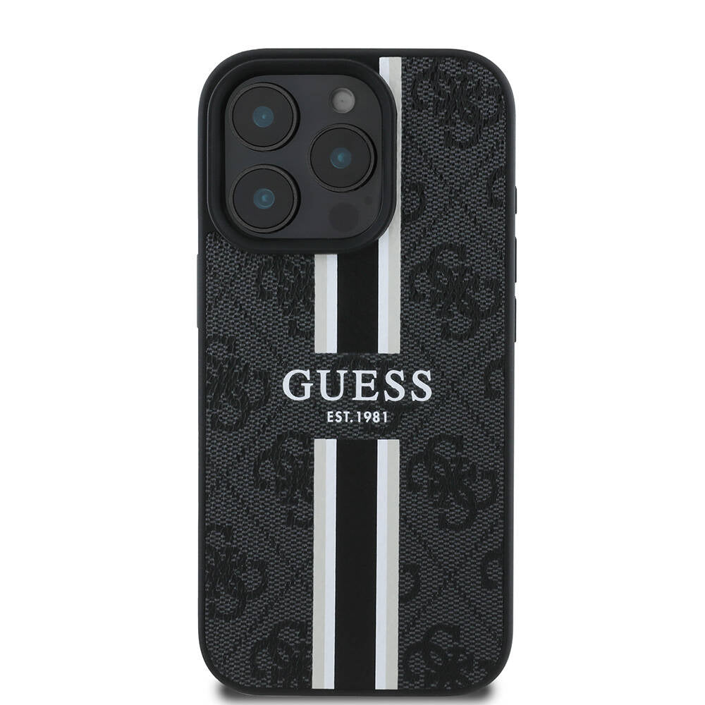 MagSafe-kotelo Apple iPhone 16 Pro Maxille, Guess, 4G Printed Stripes, Musta