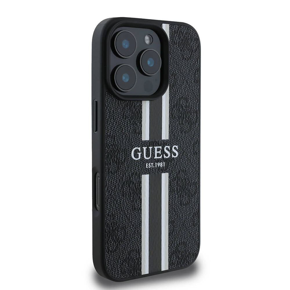 MagSafe-kotelo Apple iPhone 16 Pro Maxille, Guess, 4G Printed Stripes, Musta