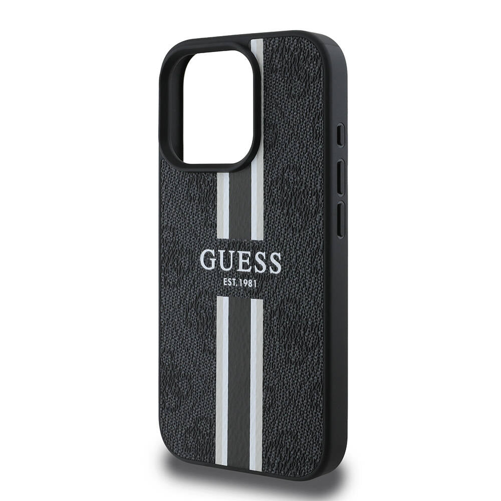 MagSafe-kotelo Apple iPhone 16 Pro Maxille, Guess, 4G Printed Stripes, Musta