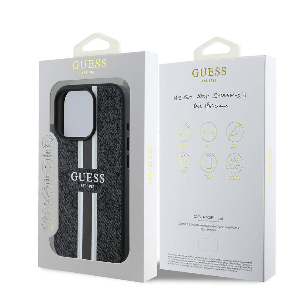 MagSafe-kotelo Apple iPhone 16 Pro Maxille, Guess, 4G Printed Stripes, Musta