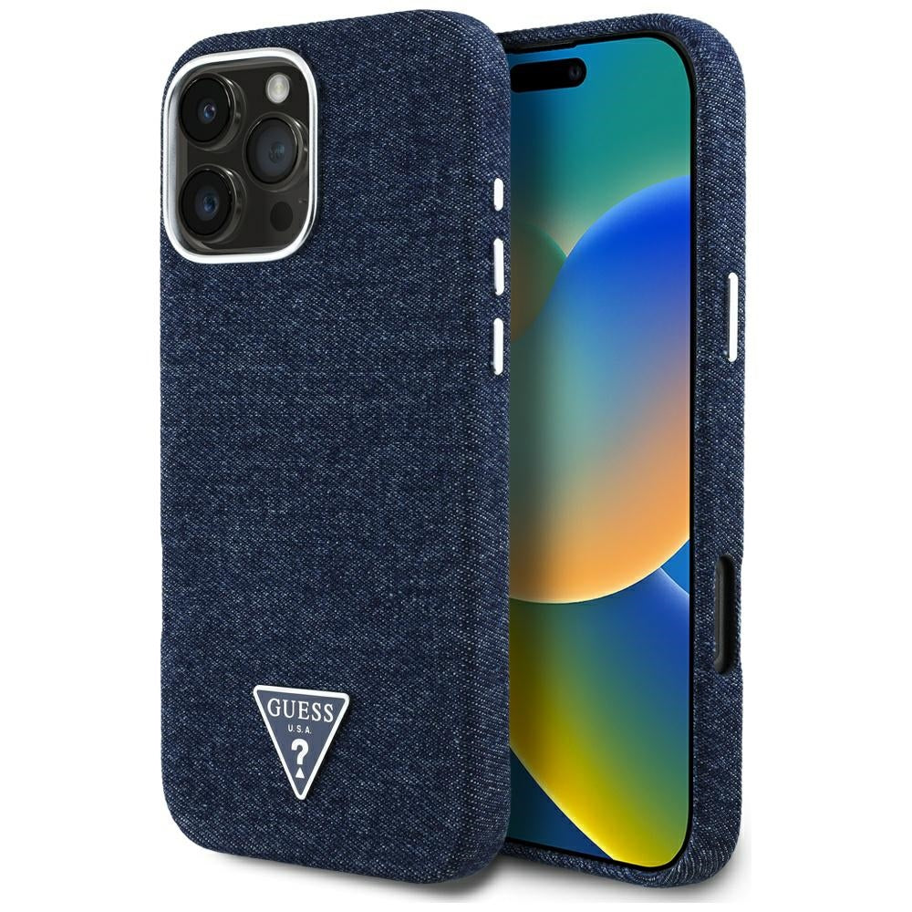 MagSafe-kotelo Apple iPhone 16 Pro Maxille, Guess, Denim Triangle Logo, Sininen