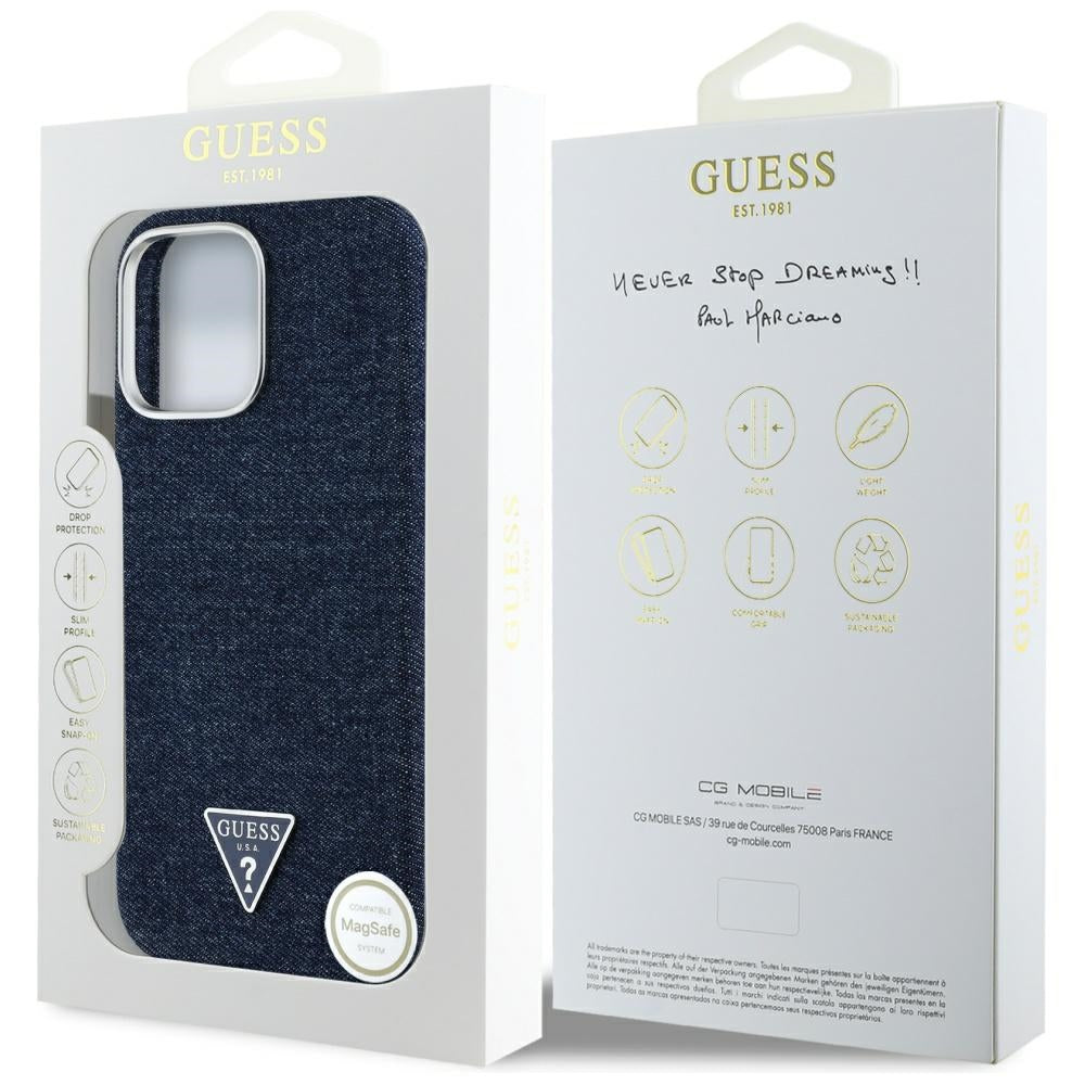 MagSafe-kotelo Apple iPhone 16 Pro Maxille, Guess, Denim Triangle Logo, Sininen
