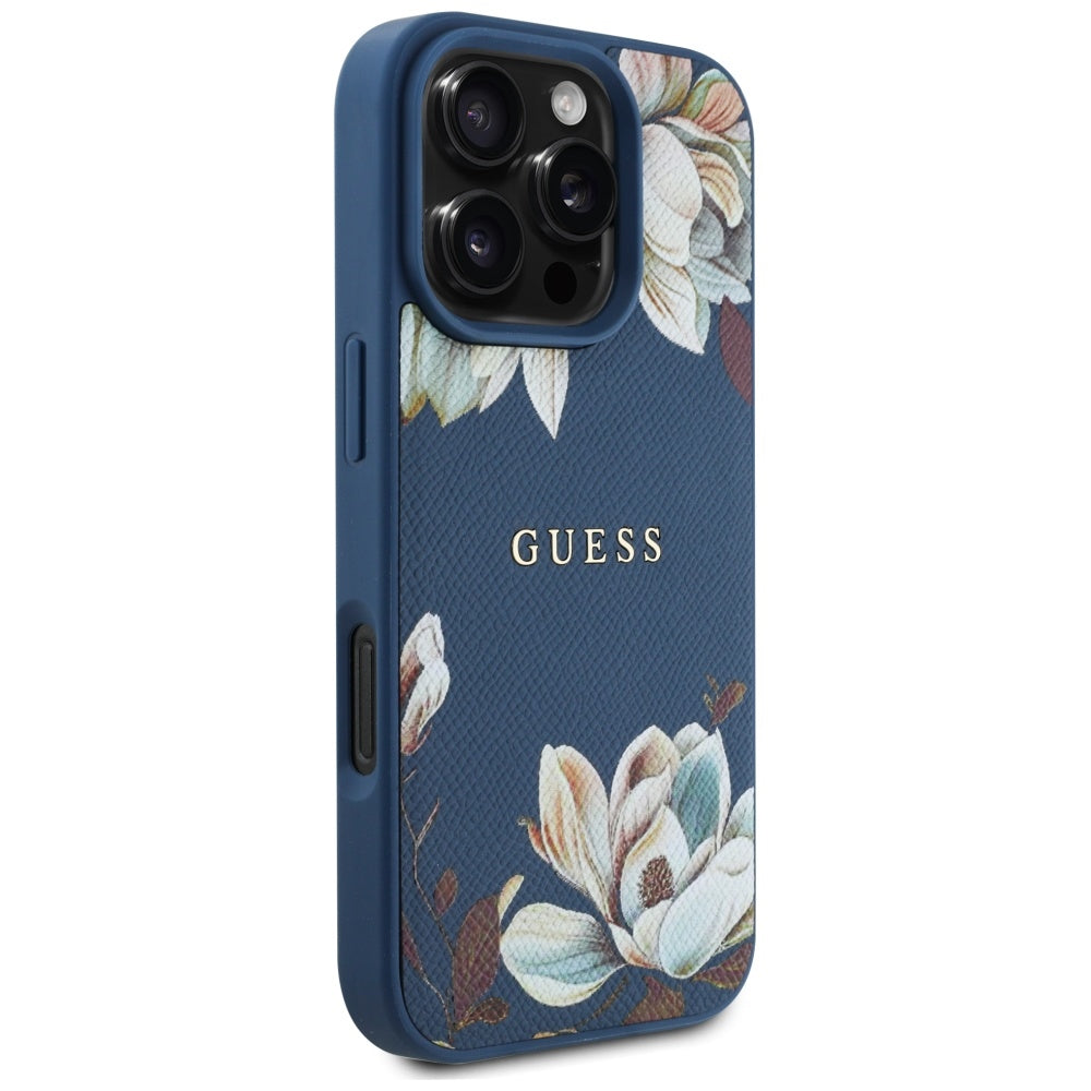 MagSafe-kotelo Apple iPhone 16 Pro Maxille, Guess, Grained Flowers, Sininen