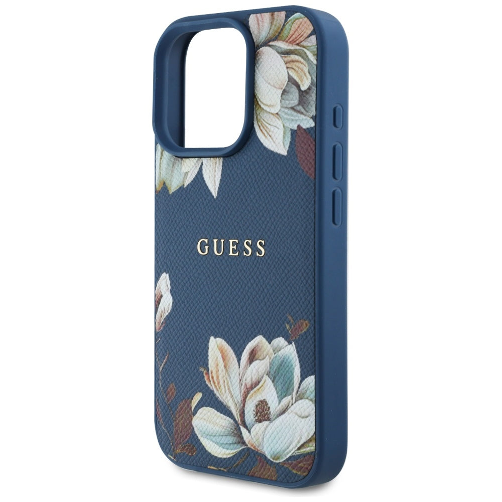 MagSafe-kotelo Apple iPhone 16 Pro Maxille, Guess, Grained Flowers, Sininen