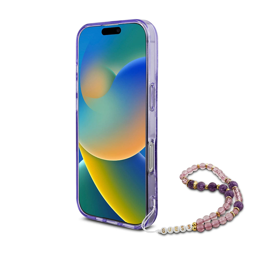 MagSafe-kotelo Apple iPhone 16 Pro Maxille, Guess, IML Flowers with Pearl Strap, Liila