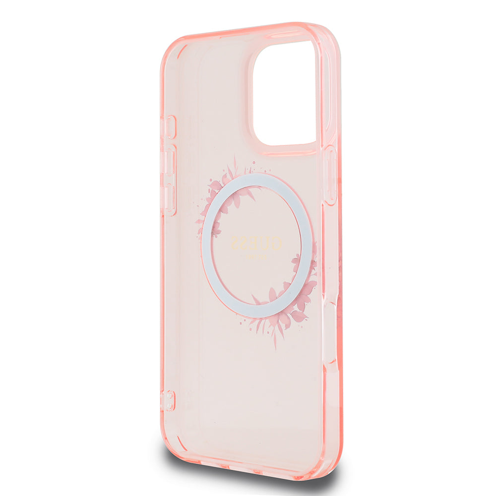 MagSafe-kotelo Apple iPhone 16 Pro Maxille, Guess, IML Flowers Wreath, Pinkki