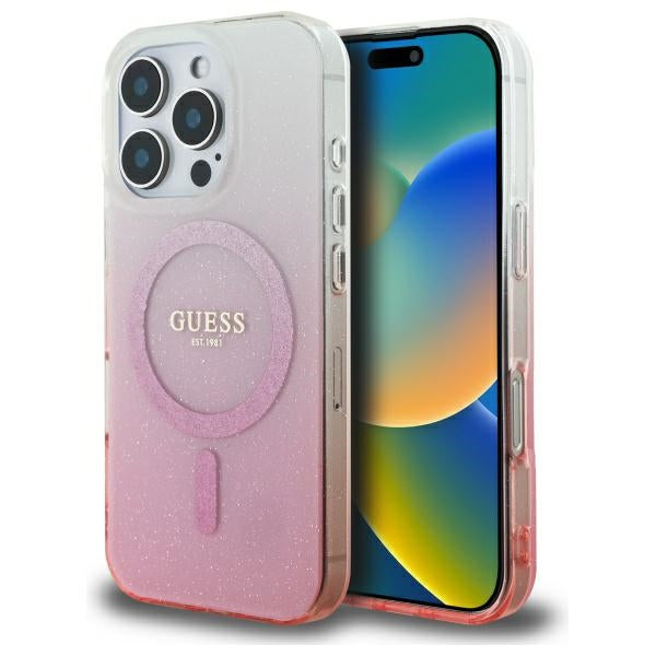 MagSafe-kotelo Apple iPhone 16 Pro Maxille, Guess, IML Glitter Gradient, Pinkki