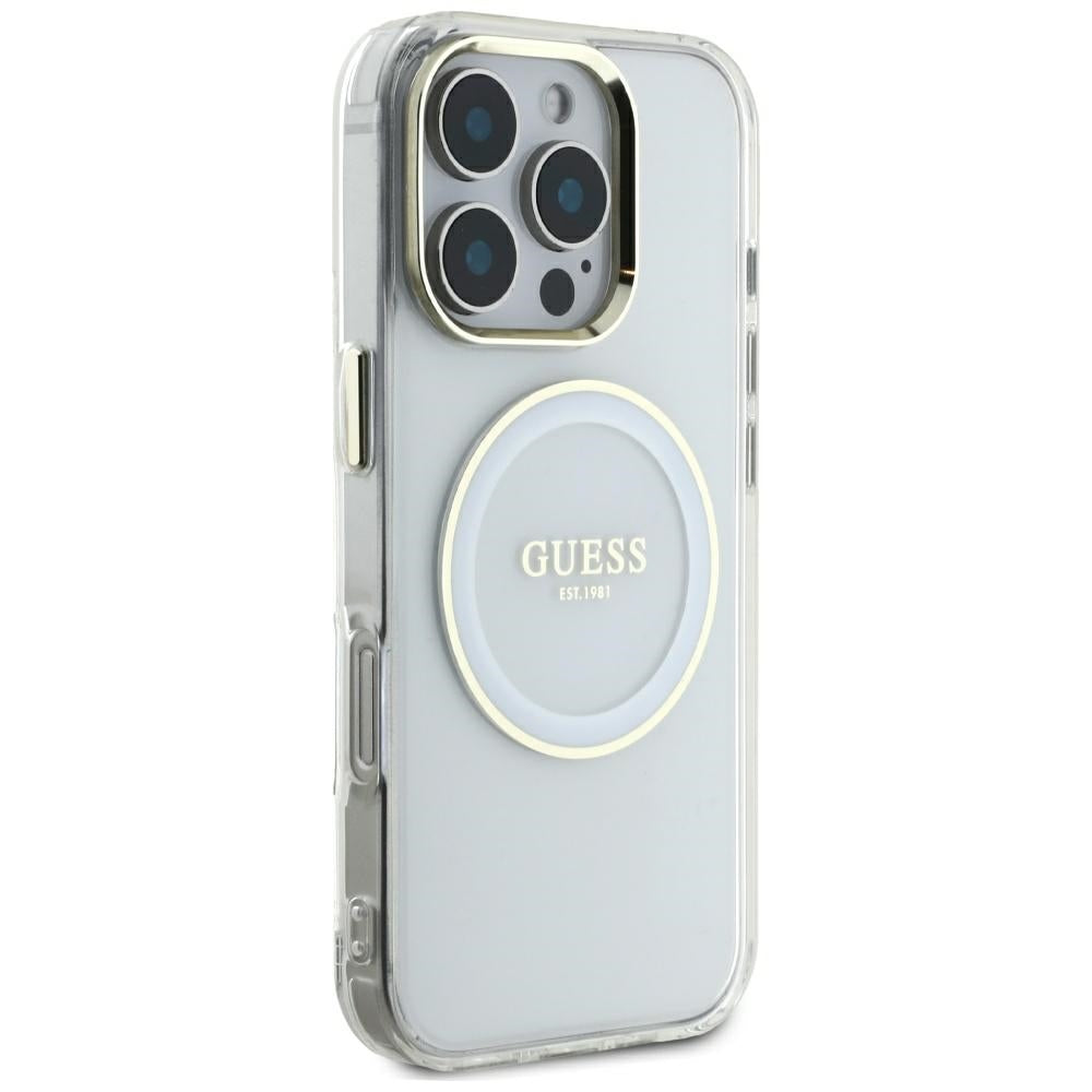 MagSafe-kotelo Apple iPhone 16 Pro Maxille, Guess, IML Metal Colored Circle, Valkoinen