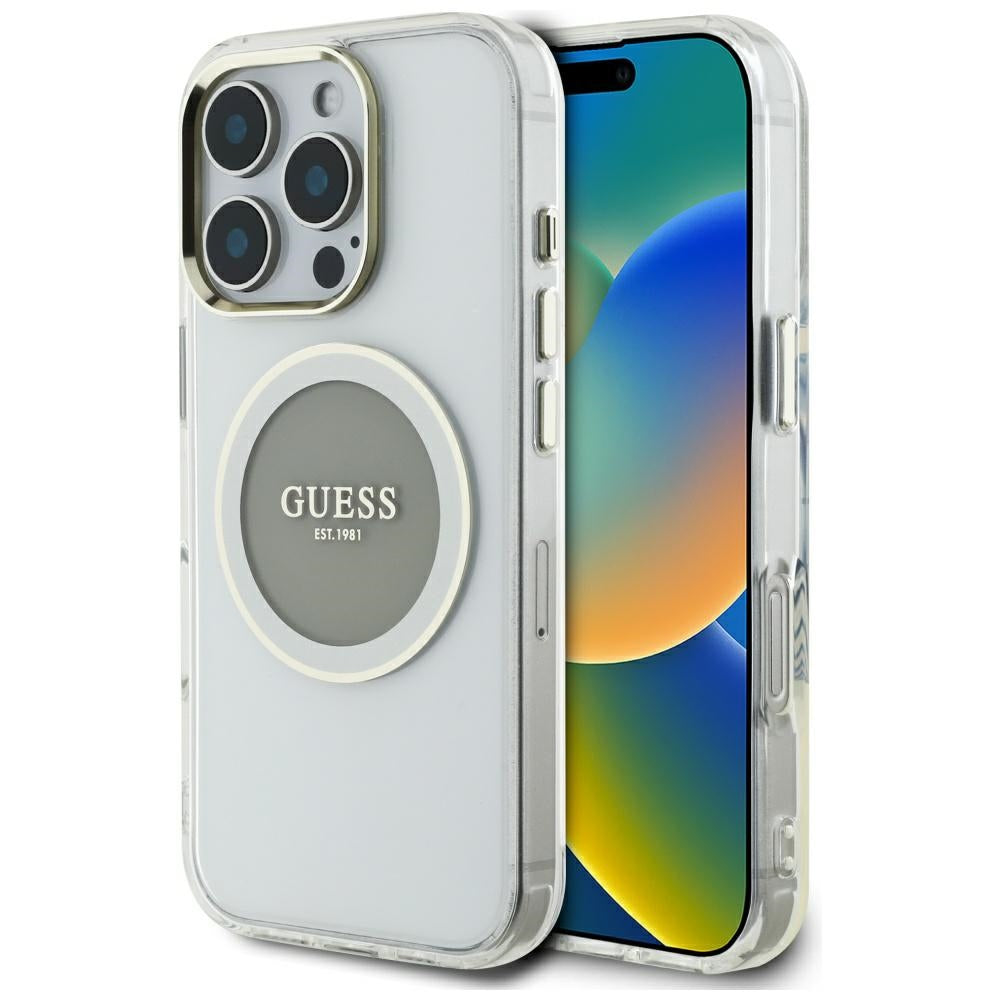 MagSafe-kotelo Apple iPhone 16 Pro Maxille, Guess, IML Metal Colored Circle, Harmaa