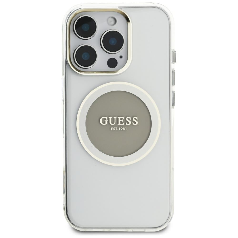 MagSafe-kotelo Apple iPhone 16 Pro Maxille, Guess, IML Metal Colored Circle, Harmaa