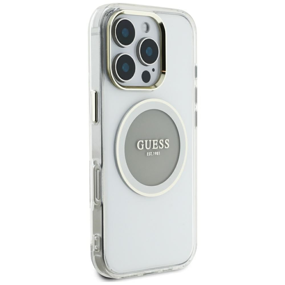MagSafe-kotelo Apple iPhone 16 Pro Maxille, Guess, IML Metal Colored Circle, Harmaa