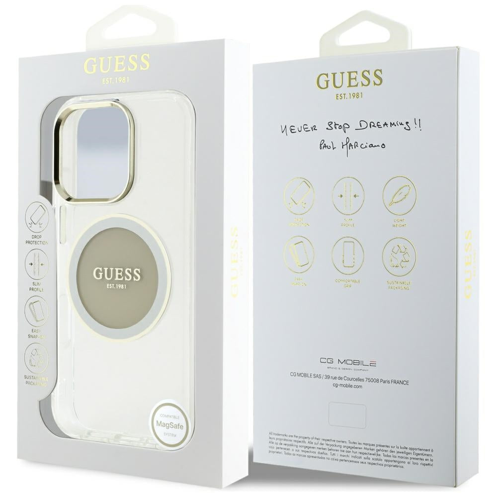 MagSafe-kotelo Apple iPhone 16 Pro Maxille, Guess, IML Metal Colored Circle, Harmaa