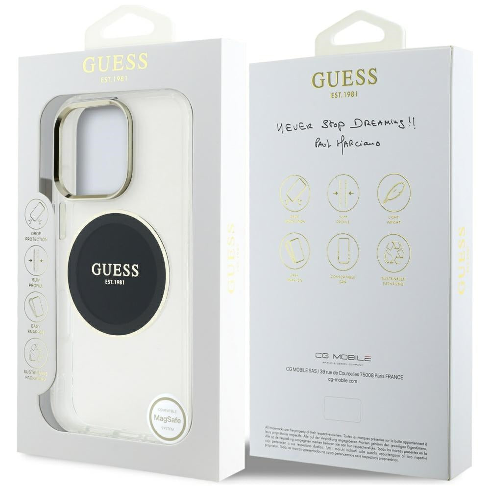 MagSafe-kotelo Apple iPhone 16 Pro Maxille, Guess, IML Metal Colored Circle, Musta