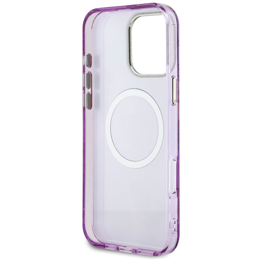 MagSafe-kotelo Apple iPhone 16 Pro Maxille, Guess, IML Metal Glitter Flowers Triangle, Violetti