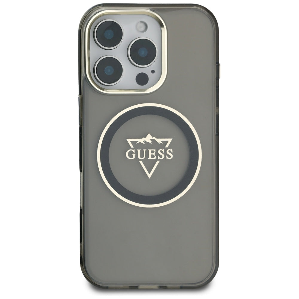 MagSafe-kotelo Apple iPhone 16 Pro Maxille, Guess, IML Metal Mountain -logo, Musta