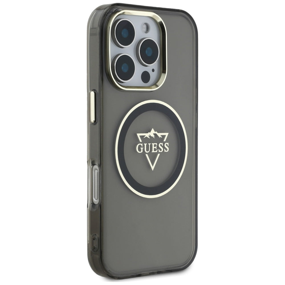 MagSafe-kotelo Apple iPhone 16 Pro Maxille, Guess, IML Metal Mountain -logo, Musta