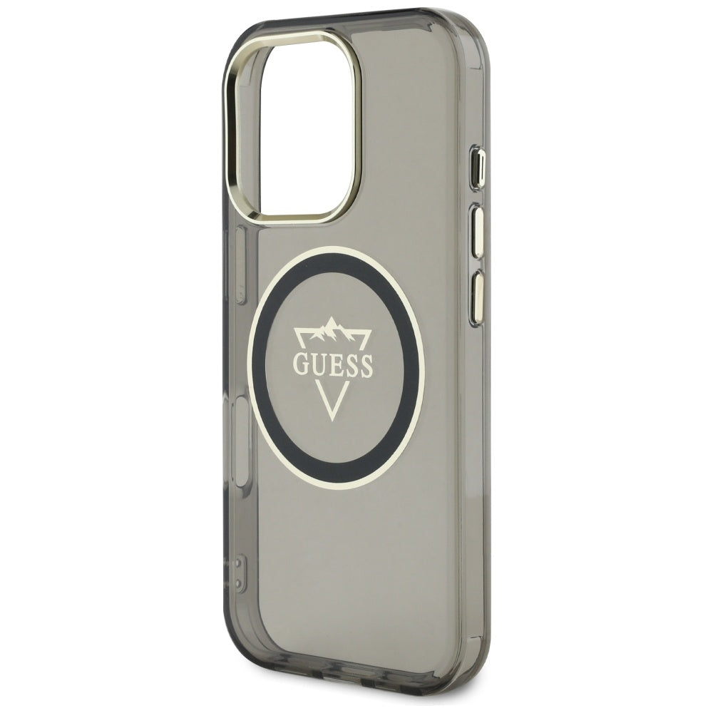 MagSafe-kotelo Apple iPhone 16 Pro Maxille, Guess, IML Metal Mountain -logo, Musta