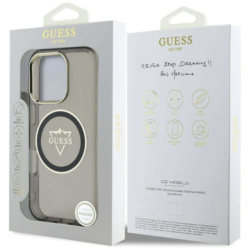 MagSafe-kotelo Apple iPhone 16 Pro Maxille, Guess, IML Metal Mountain -logo, Musta