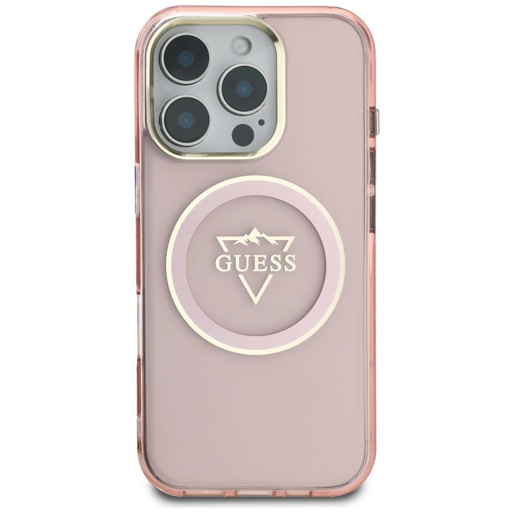 MagSafe-kotelo Apple iPhone 16 Pro Maxille, Guess, IML Metal Mountain -logo, Pinkki