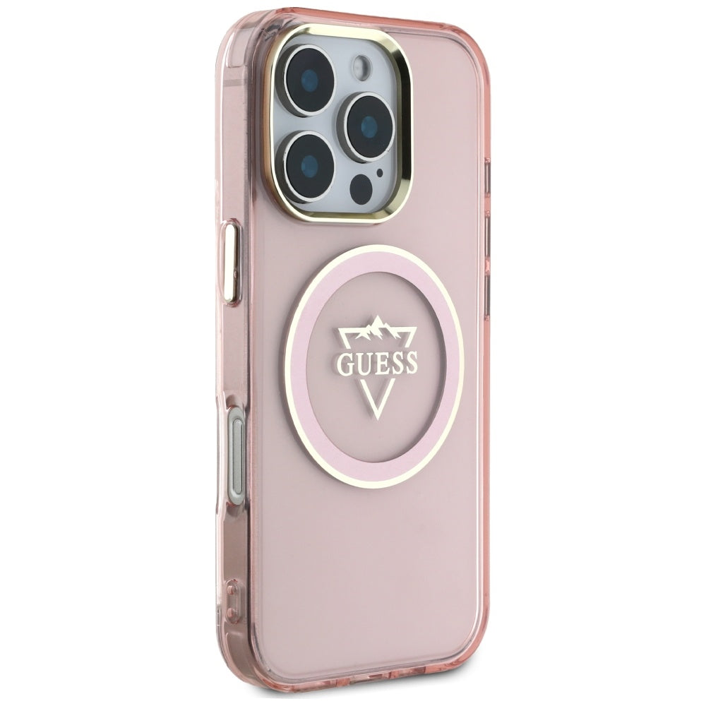 MagSafe-kotelo Apple iPhone 16 Pro Maxille, Guess, IML Metal Mountain -logo, Pinkki