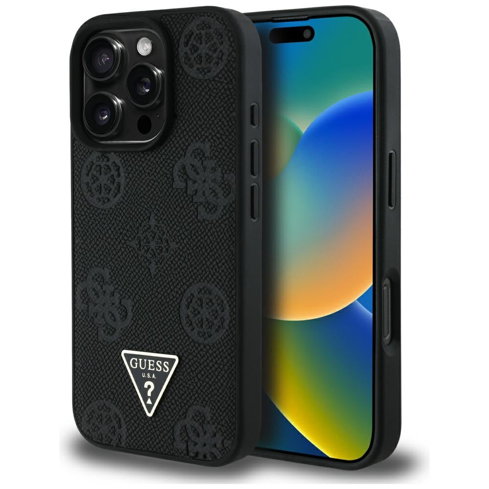 MagSafe-kotelo Apple iPhone 16 Pro Maxille, Guess, Peony Grained Hot Stamp Triangle, Musta