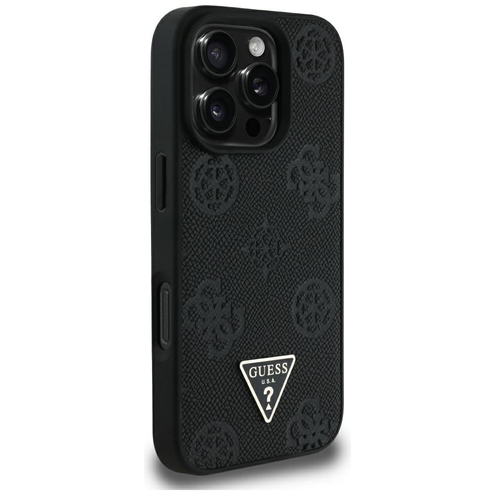 MagSafe-kotelo Apple iPhone 16 Pro Maxille, Guess, Peony Grained Hot Stamp Triangle, Musta