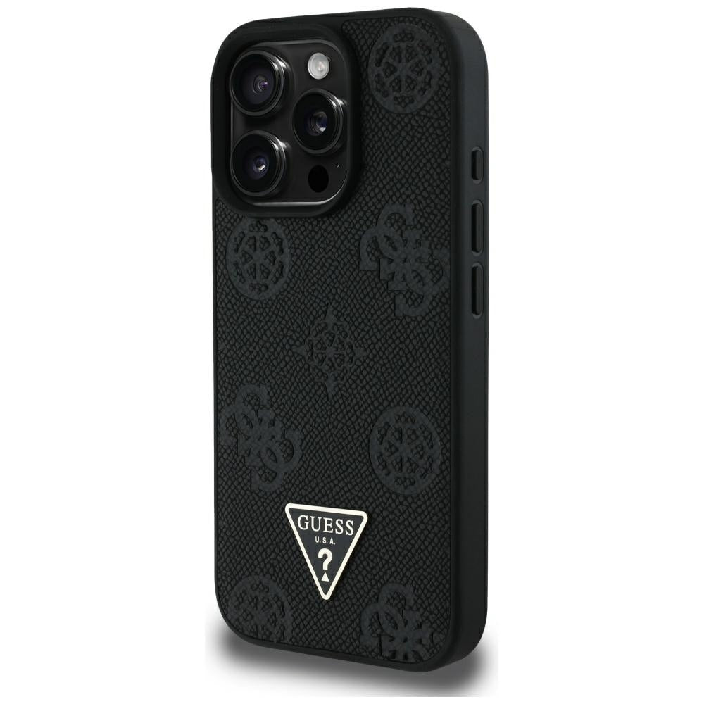MagSafe-kotelo Apple iPhone 16 Pro Maxille, Guess, Peony Grained Hot Stamp Triangle, Musta