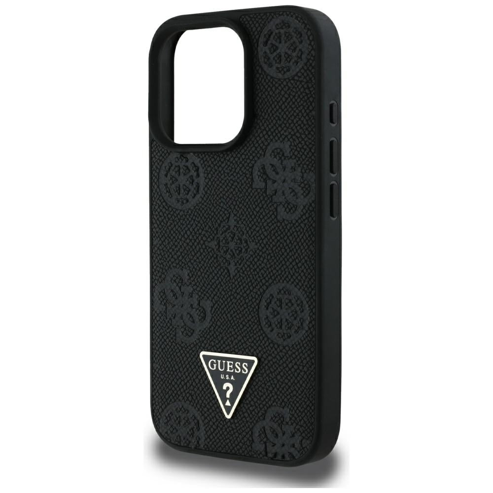 MagSafe-kotelo Apple iPhone 16 Pro Maxille, Guess, Peony Grained Hot Stamp Triangle, Musta