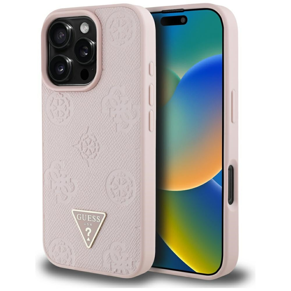 MagSafe-kotelo Apple iPhone 16 Pro Max:lle, Guess, Peony Grained Hot Stamp Triangle, Pinkki