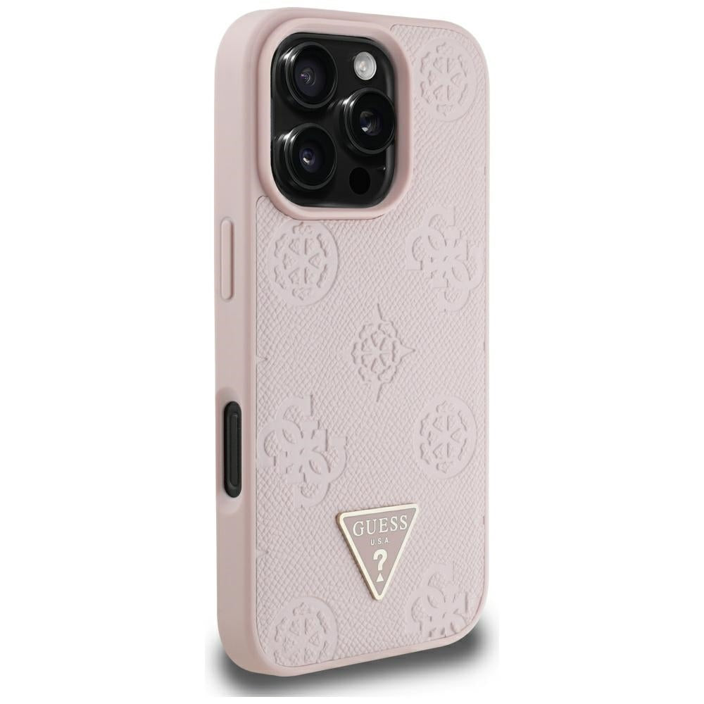 MagSafe-kotelo Apple iPhone 16 Pro Max:lle, Guess, Peony Grained Hot Stamp Triangle, Pinkki