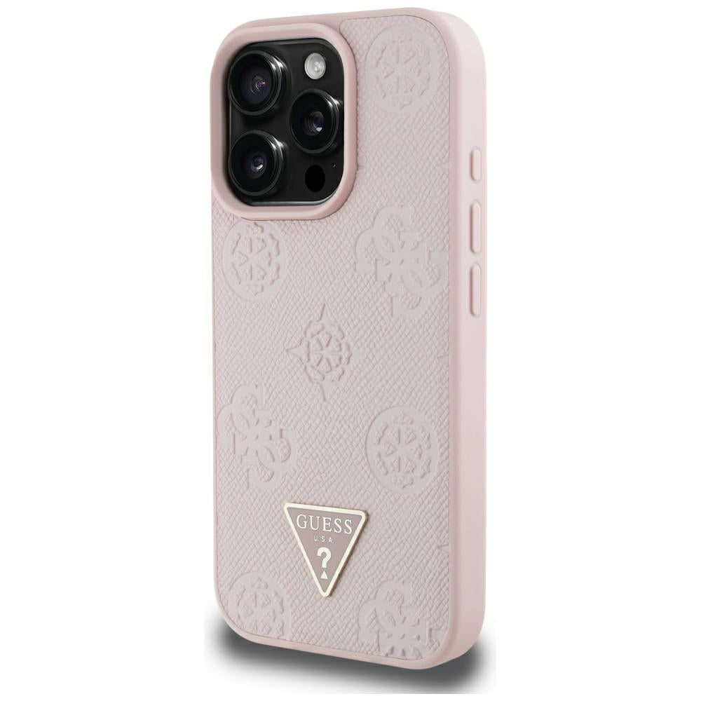 MagSafe-kotelo Apple iPhone 16 Pro Max:lle, Guess, Peony Grained Hot Stamp Triangle, Pinkki