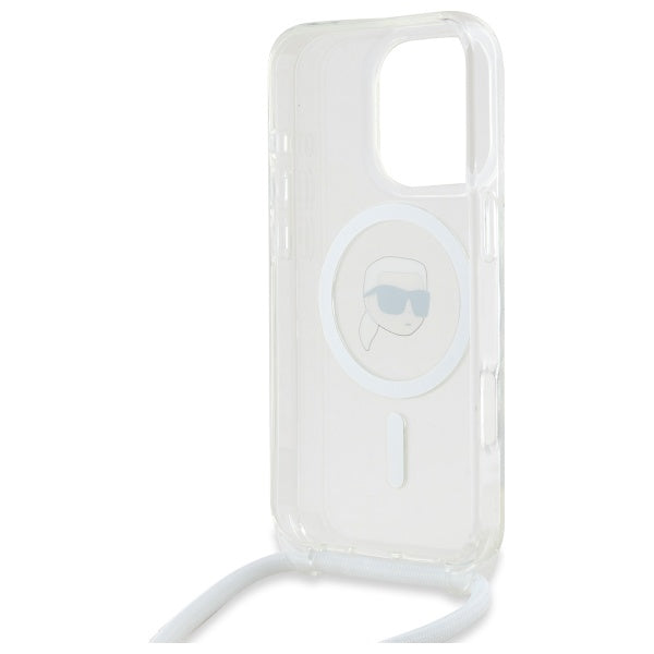 MagSafe-kotelo Apple iPhone 16 Pro Maxille, Karl Lagerfeld, IML Crossbody Karl's Head, Läpinäkyvä