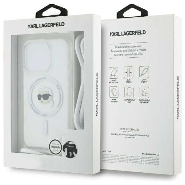 MagSafe-kotelo Apple iPhone 16 Pro Maxille, Karl Lagerfeld, IML Crossbody Karl's Head, Läpinäkyvä